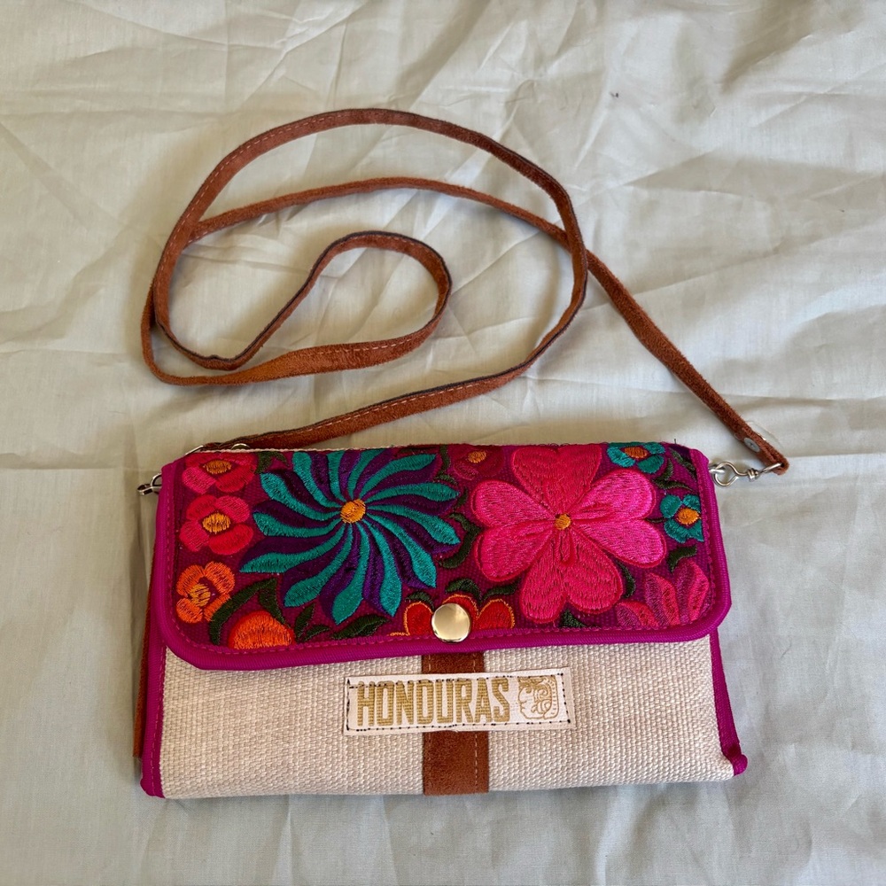 Embroidered Floral Crossbody Bag in Pink